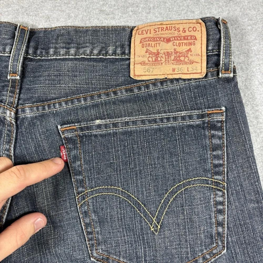 Vintage Levis 567 Loose Bootcut Jeans Mens 36x34 Y2K Dark Wash Button Fly Baggy